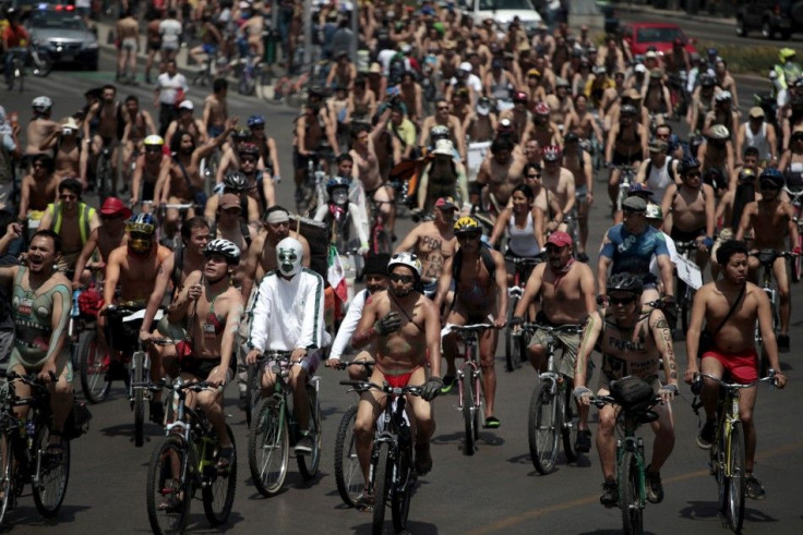 Cyclists ride during the World Naked Bike Ride in Mexico City