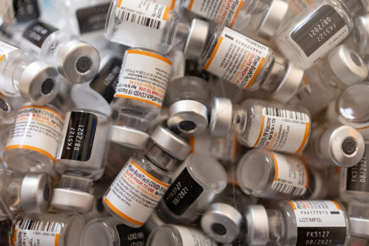 Empty vials of Pfizer-BioNTech COVID-19 vaccine for children over 5 are pictured at Skippack Pharmacy in Schwenksville, Pennsylvania, U.S., May 19, 2022. 