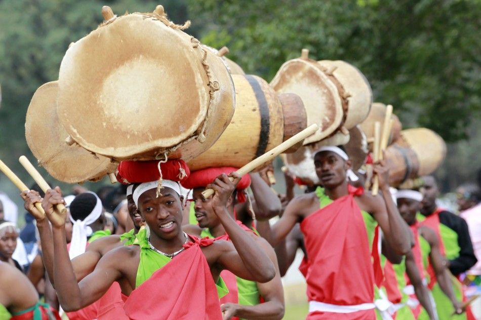 Burundian refugees perform a traditional dance during celebrations to mark World Refugee day in Nairobi