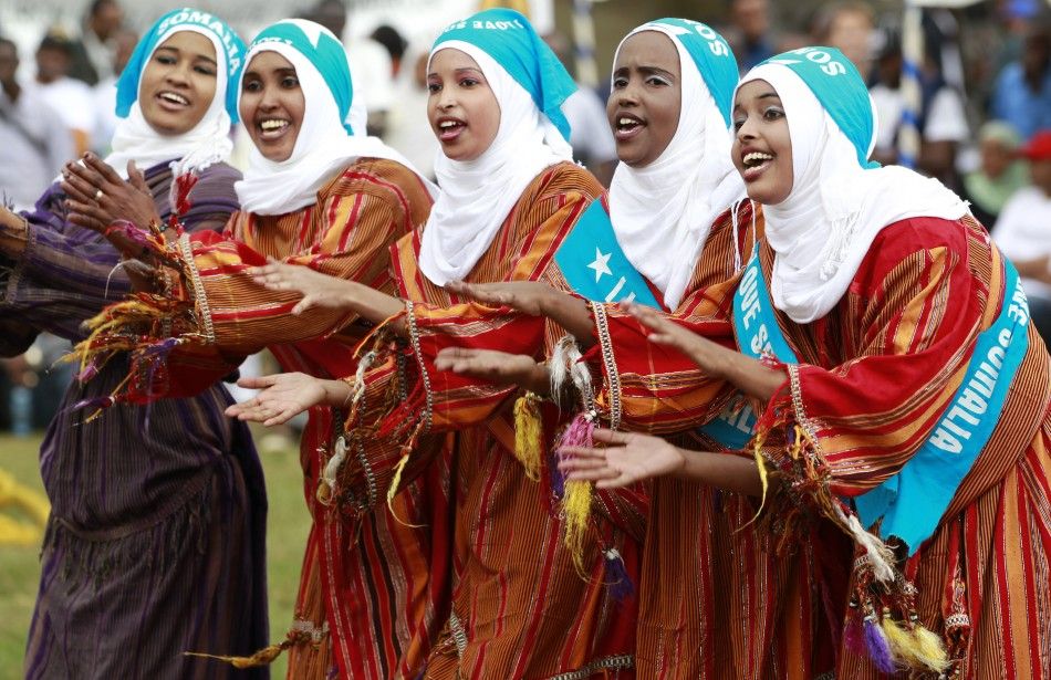 Somali refugees perform traditional dance during celebrations to mark World Refugee Day in Nairobi