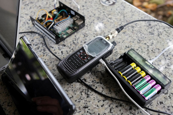 Equipment used by radio enthusiast Robin Hsu, 50, to monitor flight traffic in air space southwest of Taiwan, is seen at a cafe in Pingtung, Taiwan May 3, 2022.
