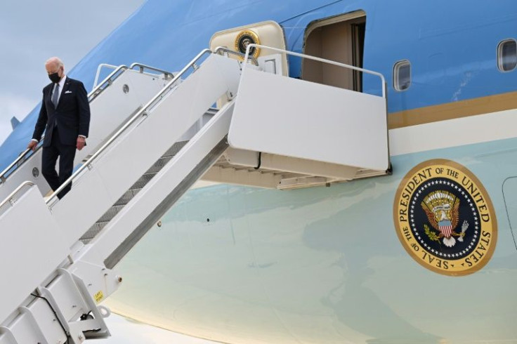 US President Joe Biden disembarks from Air Force One in Japan