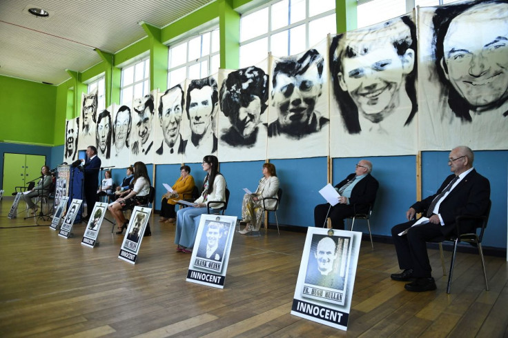 Family members of the victims attend a news conference after listening to the findings of the report on the fatal shootings of 10 people in the Ballymurphy area of Belfast in 1971 that involved the British Army, in Ballymurphy, Belfast, Northern Ireland,