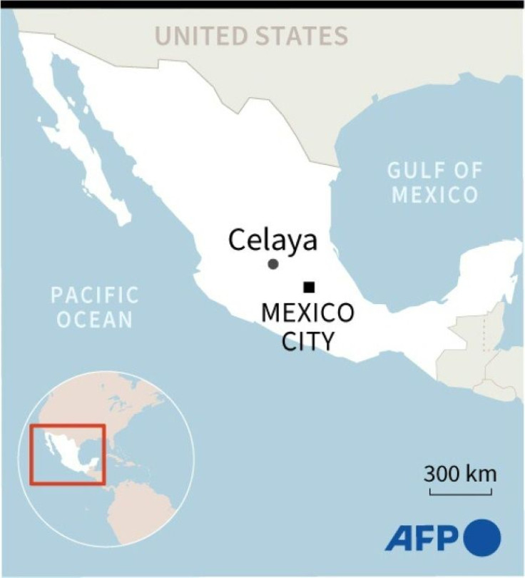 Map of Mexico locating the city of Celaya in the central state of Guanajuato where gunmen killed 10 people in an attack on a hotel and two bars