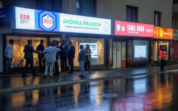 Temporary offices of several regions of India are seen on Promenade street during the World Economic Forum (WEF) in Davos Switzerland, May 22, 2022. 
