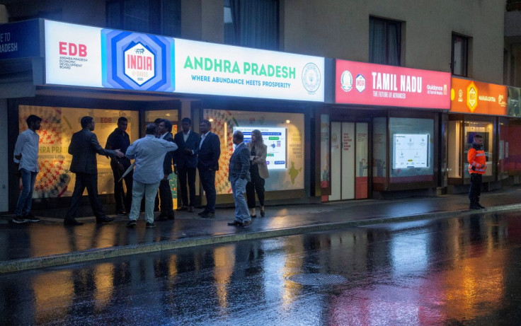 Temporary offices of several regions of India are seen on Promenade street during the World Economic Forum (WEF) in Davos Switzerland, May 22, 2022.