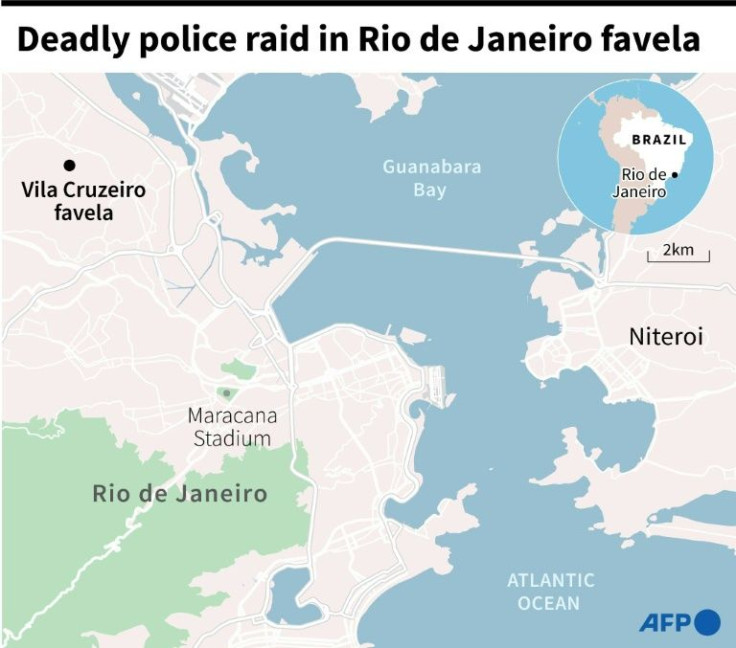 Map of Brazil locating the Vila Cruzeiro in Rio de Janeiro, where a police raid left several dead