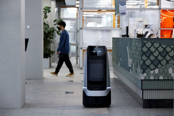 A robot using 5G network moves during a demonstration at the Naver 1784 company office in Seongnam, South Korea, May 13, 2022.