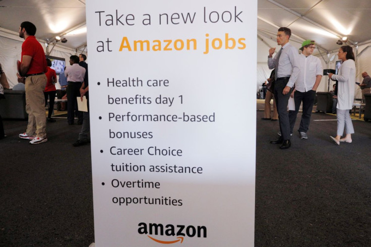 Potential job applicants line up to register for "Amazon Jobs Day," a job fair being held at 10 fulfillment centers across the United States aimed at filling more than 50,000 jobs, at the Amazon.com Fulfillment Center in Fall River, Massachusetts, U.S., A
