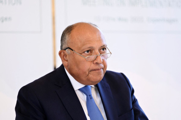 Egyptian Foreign Minister Sameh Shoukry, COP27 president designate, attends a news conference following the May Ministerial climate meeting in Copenhagen Denmark May 13, 2022. Philip Davali/Ritzau Scanpix via REUTERS