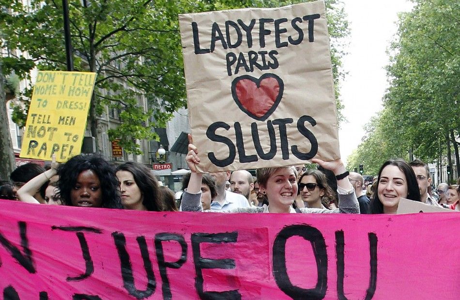 Demonstrators take part in anti-sexism protest in Paris