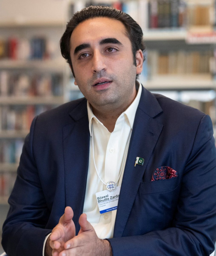 Pakistan's Foreign Minister Bilawal Bhutto-Zardari gestures during an interview with Reuters in the Alpine resort of Davos, Switzerland May 25, 2022. 