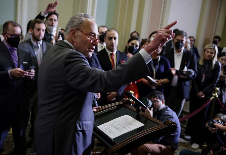 Senate Majority Leader Chuck Schumer (D-NY) answers questions during the weekly Democratic news conference at the United States Capitol building in Washington, U.S., May 24, 2022. 