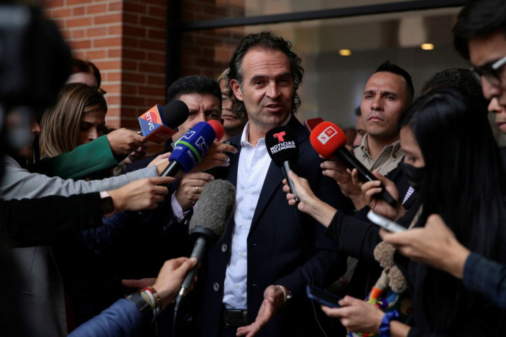 Colombian centre-right presidential candidate Federico Gutierrez, of the government's coalition Team for Colombia, speaks to the media in Bogota, Colombia May 25, 2022.