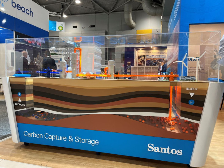 View of a model of carbon capture and storage designed by Santos Ltd, at the Australian Petroleum Production and Exploration Association conference in Brisbane, Australia May 18, 2022. 