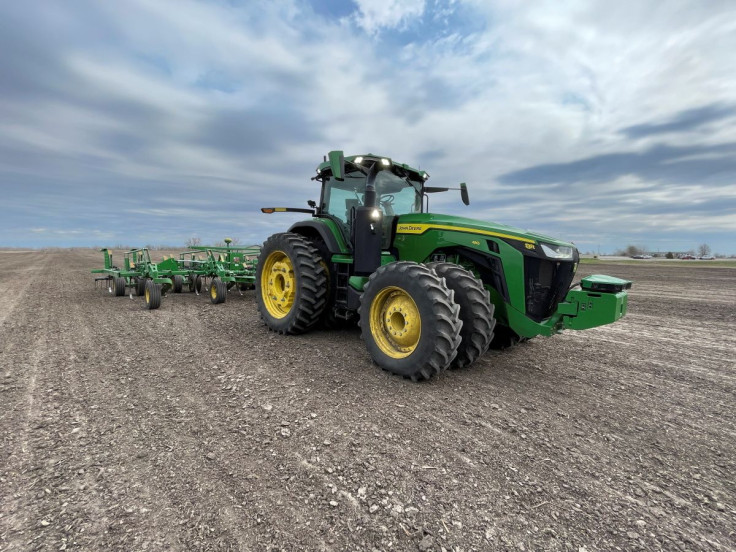 Deere & Co. 8R autonomous tractor is pictured at Jensen Test Farm in Bondurant, Iowa, U.S., April 28, 2022. Picture taken April 28, 2022. 