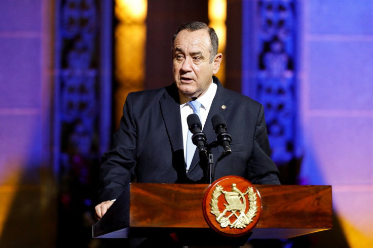 Guatemala's President Alejandro Giammattei gives a speech during Mexico's President Andres Manuel Lopez Obrador's official visit to Guatemala, at the National Palace in Guatemala City, Guatemala May 5, 2022.