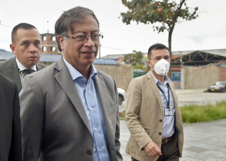 Colombian presidential candidate Gustavo Petro arrives for a debate at a radio station in Bogota, on May 26, 2022