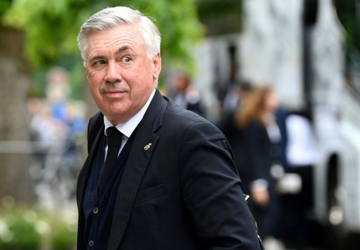 Carlo Ancelotti arriving at the Real Madrid team hotel in Chantilly as he aims to win a fourth Champions League as a coach