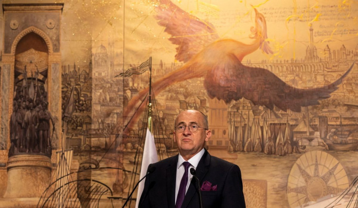 Polish Foreign Minister Zbigniew Rau attends a news conference with Turkish Foreign Minister Mevlut Cavusoglu and Romanian Foreign Minister Bogdan Aurescu, in Istanbul, Turkey, May 27, 2022.
