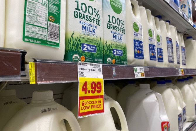Milk is seen in a supermarket, as inflation continues to hit consumers with the annual CPI increasing 8.3% in the 12 months through April,  in Los Angeles, California, U.S. May 27, 2022. 