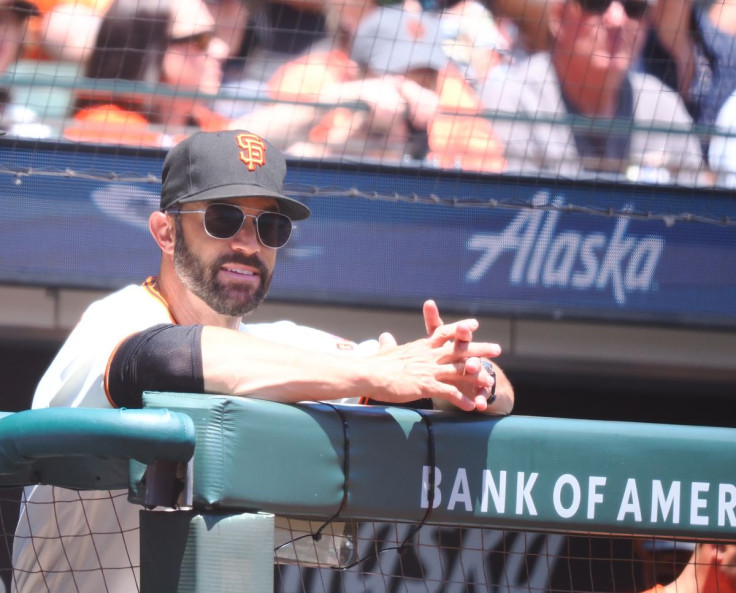 May 25, 2022; San Francisco, California, USA; San Francisco Giants manager Gabe Kapler in the dugout during the first inning against the New York Mets at Oracle Park. Mandatory Credit: Kelley L Cox-USA TODAY Sports