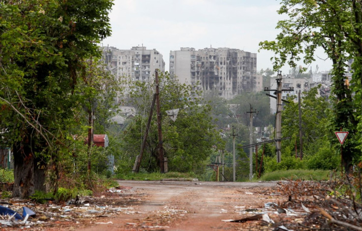 A view shows apartment buildings damaged during Ukraine-Russia conflict in the town of Popasna in the Luhansk region, Ukraine May 27, 2022. 