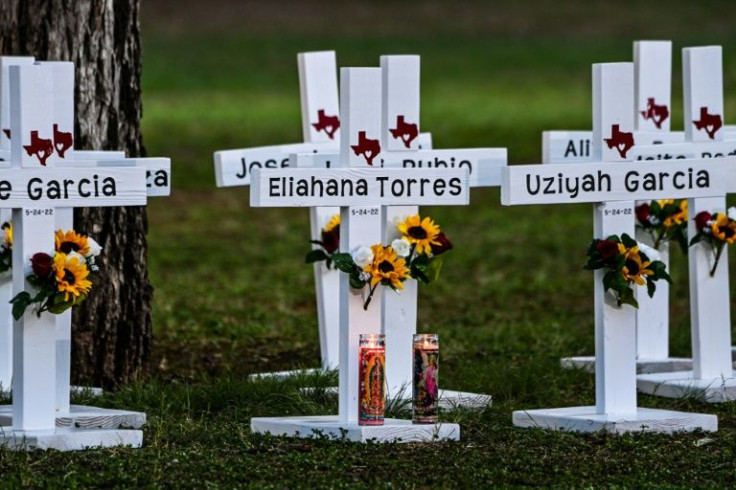 Crosses in memory of the victims of the Uvalde school shooting seen May 26, 2022