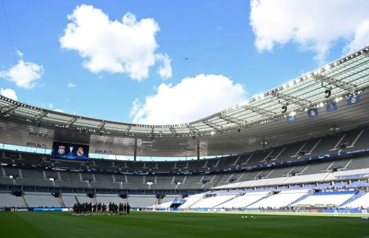 Liverpool players on the pitch at the Stade de France on Friday ahead of the Champions League final against Real Madrid