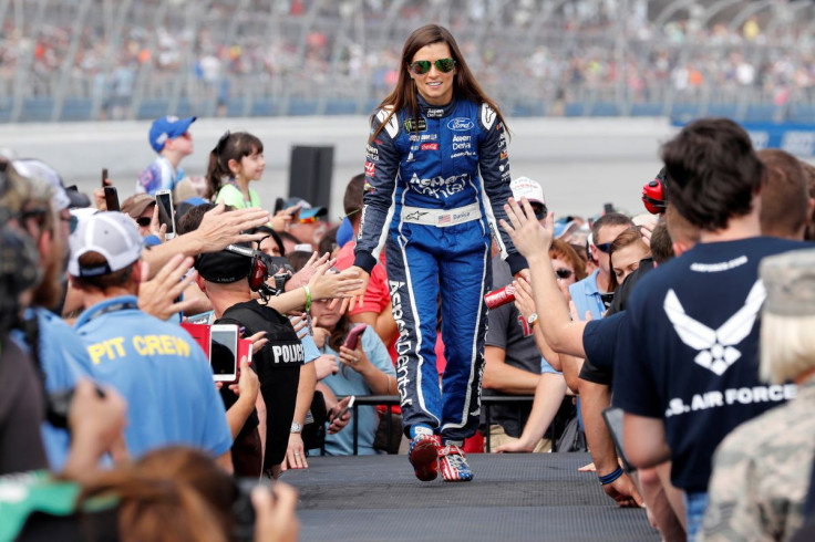 Race fans greet Danica Patrick as she is introduced on race day for NASCAR's Alabama 500 at Talladega Superspeedway in Lincoln, Alabama, U.S. October 15, 2017.  