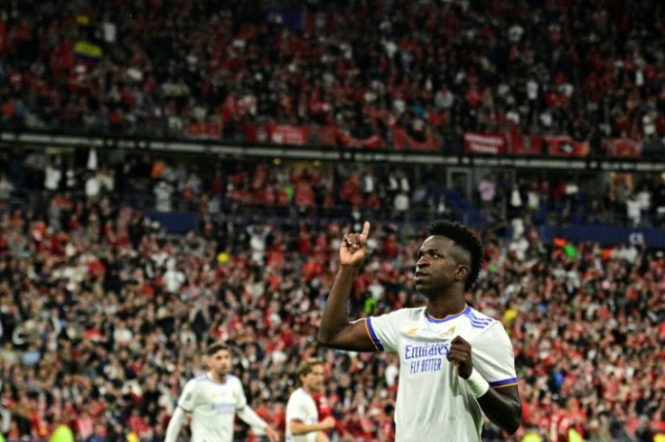 Vinicius Junior celebrates after scoring for Real Madrid in the Champions League final against Liverpool