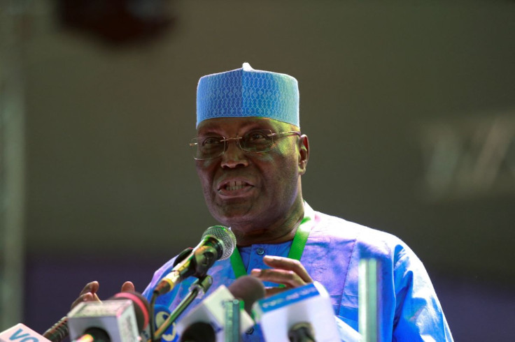 Former Nigeria Vice President Atiku Abubakar adresses the People's Democratic Party delegates during the Special convention in Abuja, Nigeria May 28, 2022.  