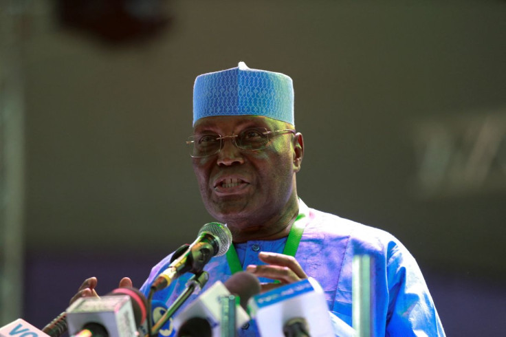 Former Nigeria Vice President Atiku Abubakar adresses the People's Democratic Party delegates during the Special convention in Abuja, Nigeria May 28, 2022.