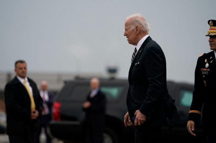 U.S. President Joe Biden disembarks from Air Force One at Delaware Air National Guard Base en route to Wilmington, in New Castle, Delaware, U.S., May 27, 2022. 