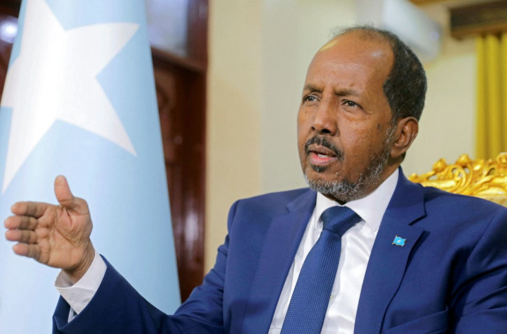 Somalia's President Hassan Sheikh Mohamud speaks during a Reuters interview inside his office at the Presidential palace in Mogadishu, Somalia May 28, 2022.