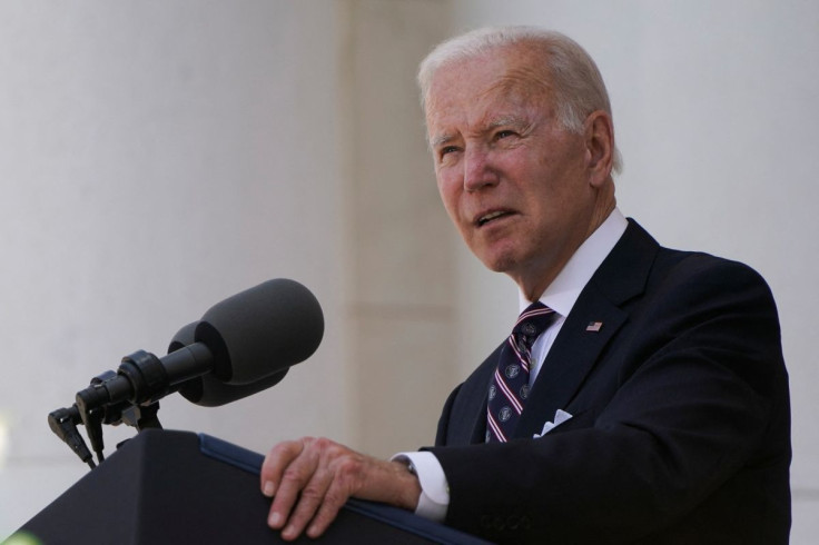 U.S. President Joe Biden speaks during the 154th National Memorial Day Wreath-Laying and Observance ceremony to honor America's fallen, at Arlington National Cemetery in Arlington, U.S., May 30, 2022. 