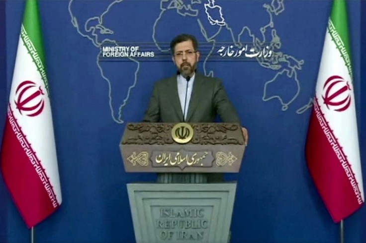 An image grab from a video released by state-run Iran Press news agency on May 31, 2022 shows Iran's Foreign Ministry spokesman Saeed Khatibzadeh briefing reporters in Tehran -- he said the IAEA report was not "fair and balanced"