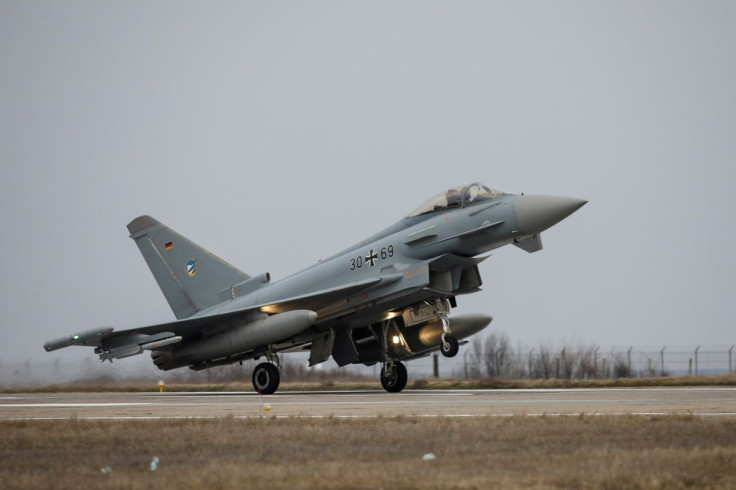 A German Eurofighter lands at Mihail Kogalniceanu air base near the Black Sea, in Constanta, Romania, February 17, 2022. Inquam Photos/George Calin via REUTERS