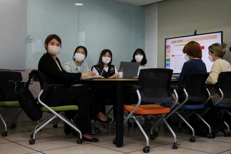 Noh Seo-jin, a 19-year-old college student and a proportional representation candidate of the Justice Party for the Seoul City Council, attends a class at Soongsil University in Seoul, South Korea, May 31, 2022.