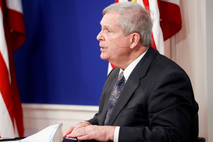 U.S. Secretary of Agriculture Tom Vilsack speaks during a video conference with farmers, ranchers and meat processors held by U.S. President Joe Biden from an auditorium on the White House campus in Washington, U.S. January 3, 2022. 