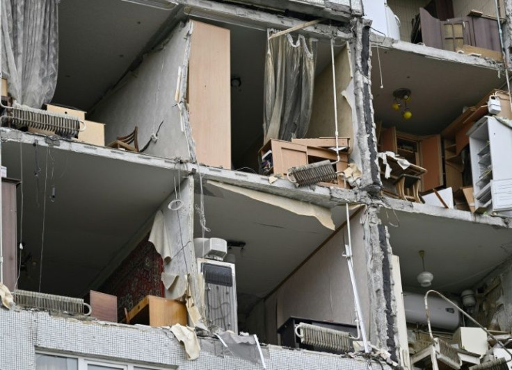 The force of some blasts had ripped away the facades of buildings