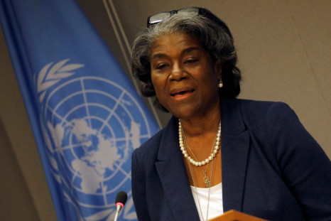 U.S. Ambassador to the United Nations, Linda Thomas-Greenfield holds a news conference to mark the start of the U.S. presidency of the U.N. Security Council for March, at U.N. headquarters in New York, U.S., March 1, 2021. 