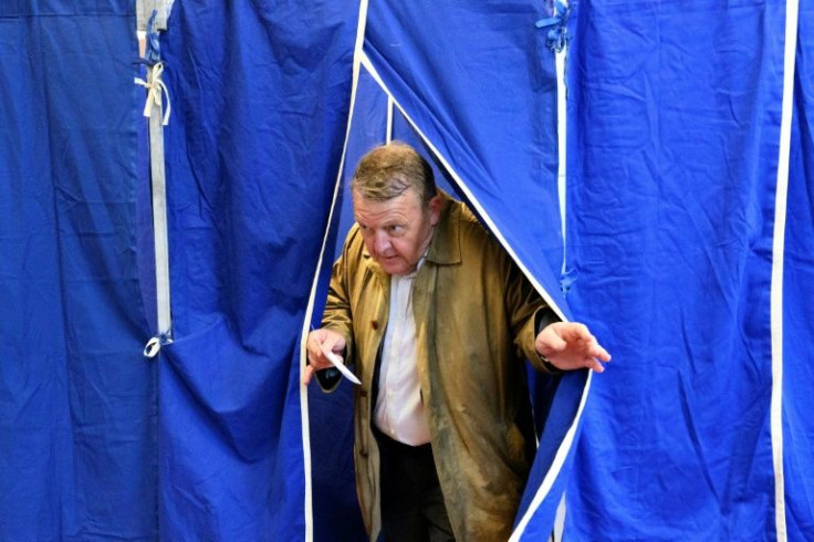 Former Danish prime minister and leader of the liberal Moderates Party Lars Loekke Rasmussen voted at a school in Copenhagen