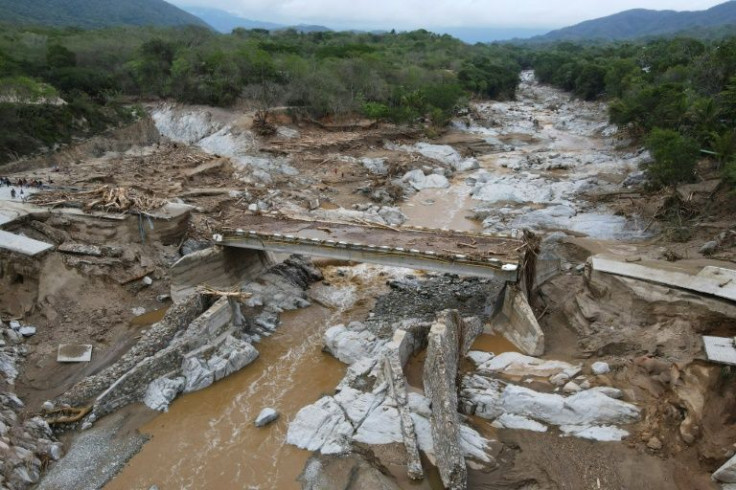 An aerial view of a bridge in Mexico's southern state of Oaxaca that suffered severe damage from Hurricane Agatha