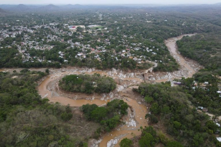An aerial view of damage  caused by Hurricane Agatha in Mexico's southern state of Oaxaca