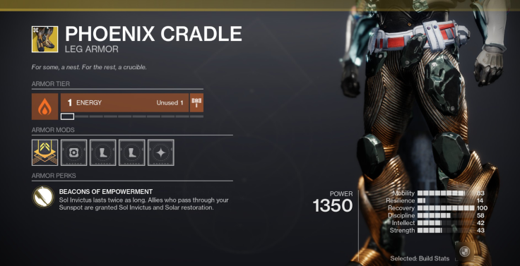 The Phoenix Cradle exotic leg armor in Destiny 2