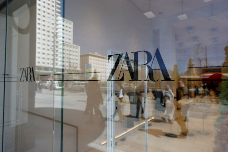 Zara's logo is displayed on a window, at one of the company's largest stores in the world, in Madrid, Spain, April 7, 2022.