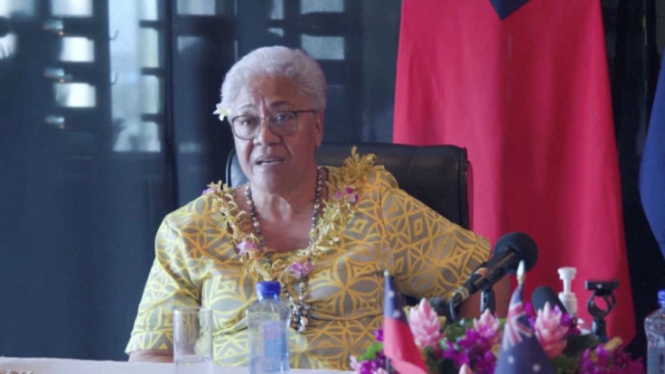 Samoan Prime Minister Fiame Naomi Mata'afa speaks during a joint news conference with Australian Foreign Minister Penny Wong on China's proposed trade and security pact, in Apia, Samoa in this screen grab taken from a handout video June 2, 2022. Australia