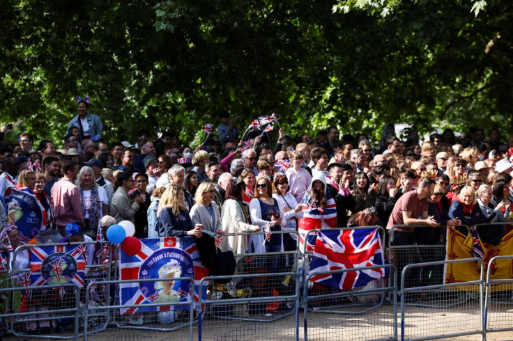 People gather along The Mall as they attend the Queen's Platinum Jubilee celebrations in London, Britain June 2, 2022.