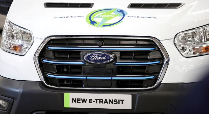 A new Ford E-Transit van is seen inside the company's Halewood plant in Liverpool, Britain, October 18, 2021. 